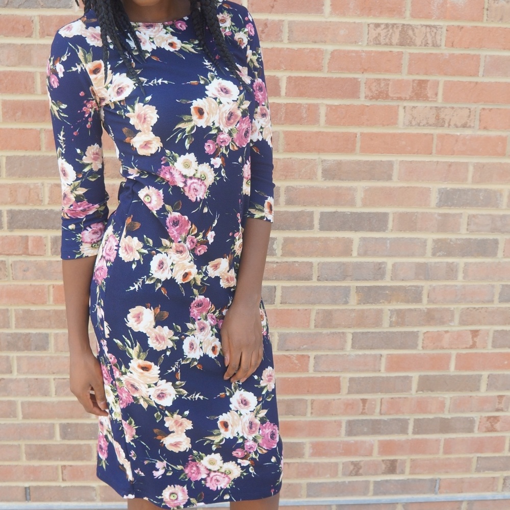 Navy Floral Midi Dress